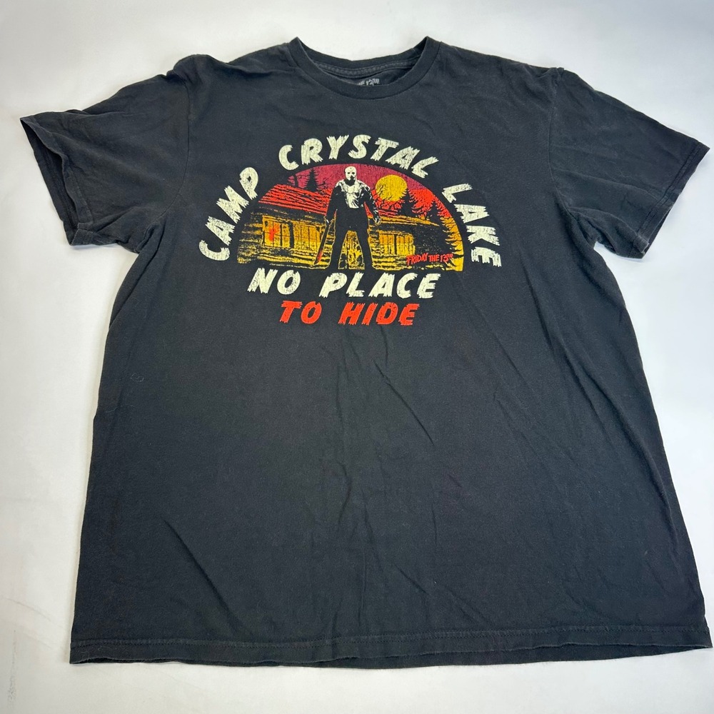 Friday‎ the 13th Jason Voorhees Camp Crystal Lake Black Graphic T-Shirt Mens L